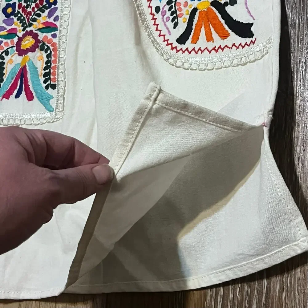 Vtg Artesanias FR Mexican Huipil Hand Embroidered Folk Art Tunic L Boho Festival - Picture 5 of 9